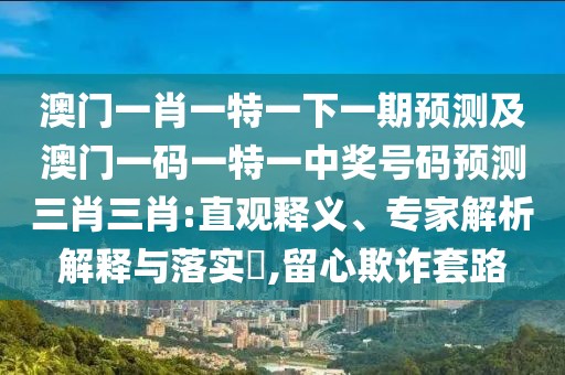 澳門(mén)一肖一特一下一期預(yù)測(cè)及澳門(mén)一碼一特一中獎(jiǎng)號(hào)碼預(yù)測(cè)三肖三肖:直觀(guān)釋義、專(zhuān)家解析解釋與落實(shí)?,留心欺詐套路