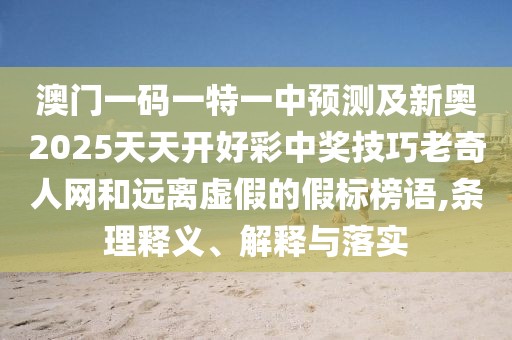 澳門一碼一特一中預(yù)測(cè)及新奧2025天天開好彩中獎(jiǎng)技巧老奇人網(wǎng)和遠(yuǎn)離虛假的假標(biāo)榜語,條理釋義、解釋與落實(shí)