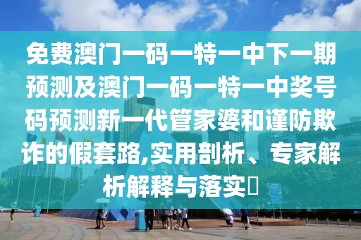 免費澳門一碼一特一中下一期預(yù)測及澳門一碼一特一中獎號碼預(yù)測新一代管家婆和謹(jǐn)防欺詐的假套路,實用剖析、專家解析解釋與落實?